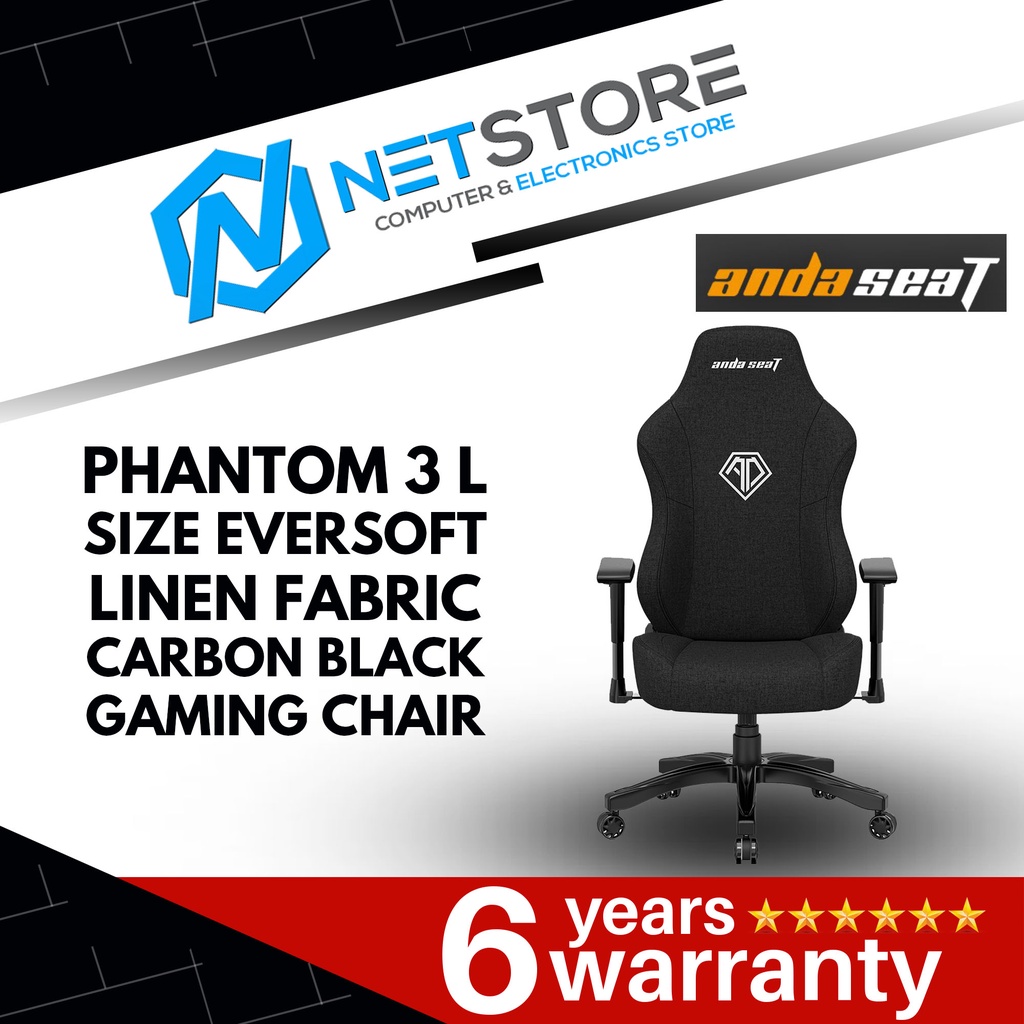 ANDA SEAT PHANTOM 3 L SIZE EVERSOFT LINEN FABRIC CARBON BLACK GAMING