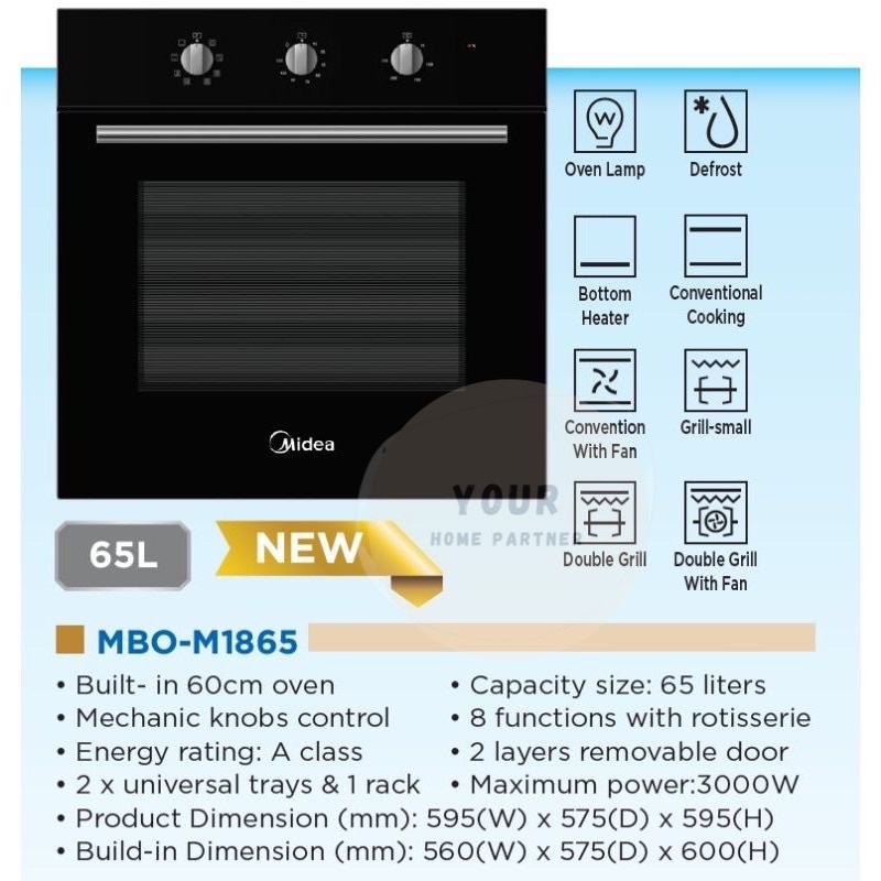 Midea Built In Oven MBO M1865 65L CAPACITY Shopee Malaysia