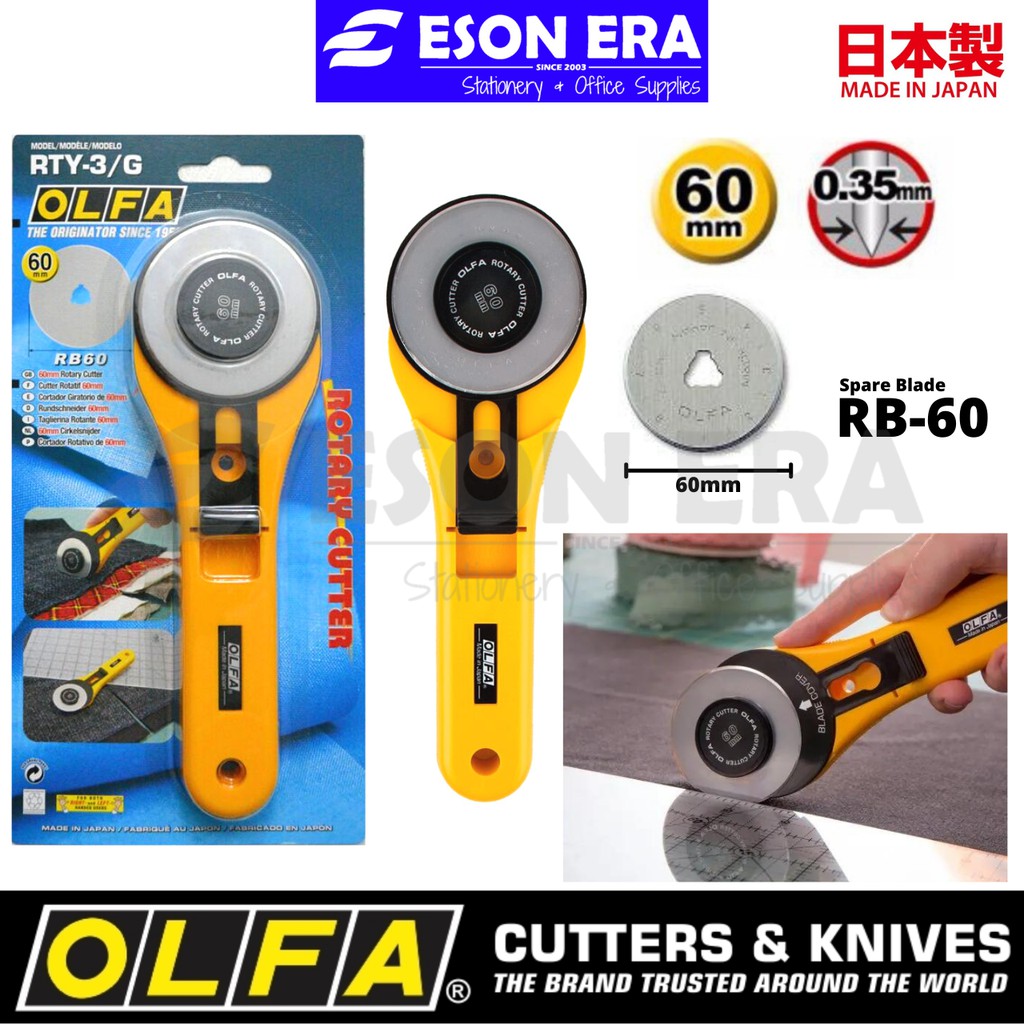 Olfa RTY 3 G 60mm Rotary Cutter Made In Japan Knife Pisau Bulat Blades