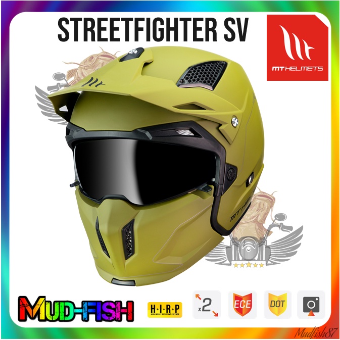 TOPI KELEDAR MT STREET FIGHTER SV SOLID A6 MATT GREEN FULLFACE HELMET