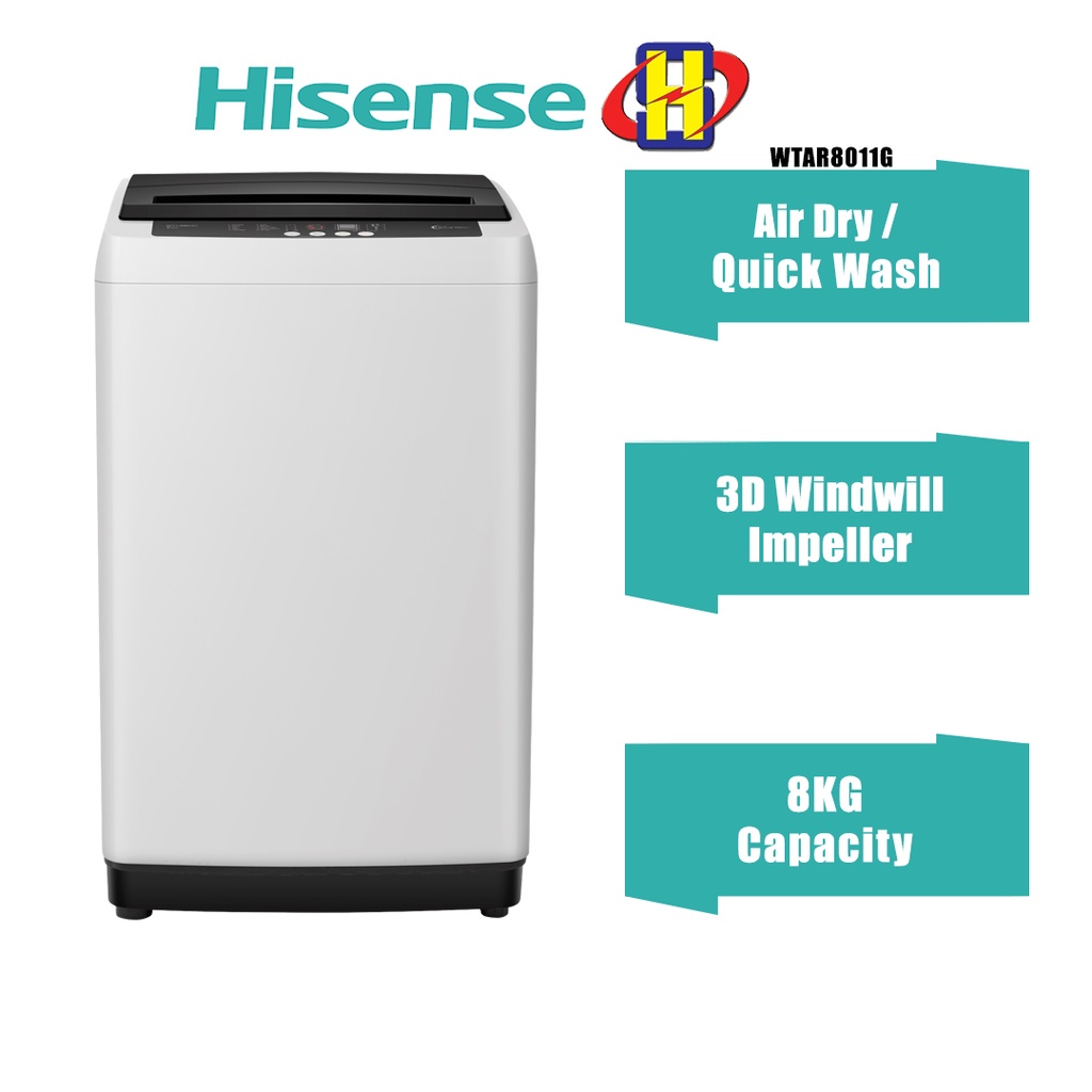 Hisense Washing Machine 8KG 3D Windwill Impeller Air Dry Top Load