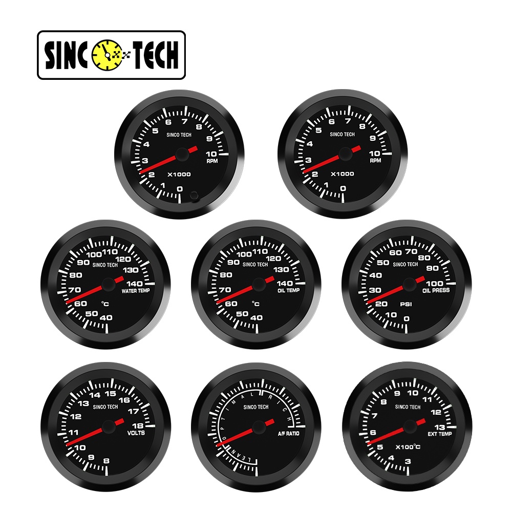 SINCO TECH Car LED DO638 52mm Pointer Gauge Meter RPM Boost Water