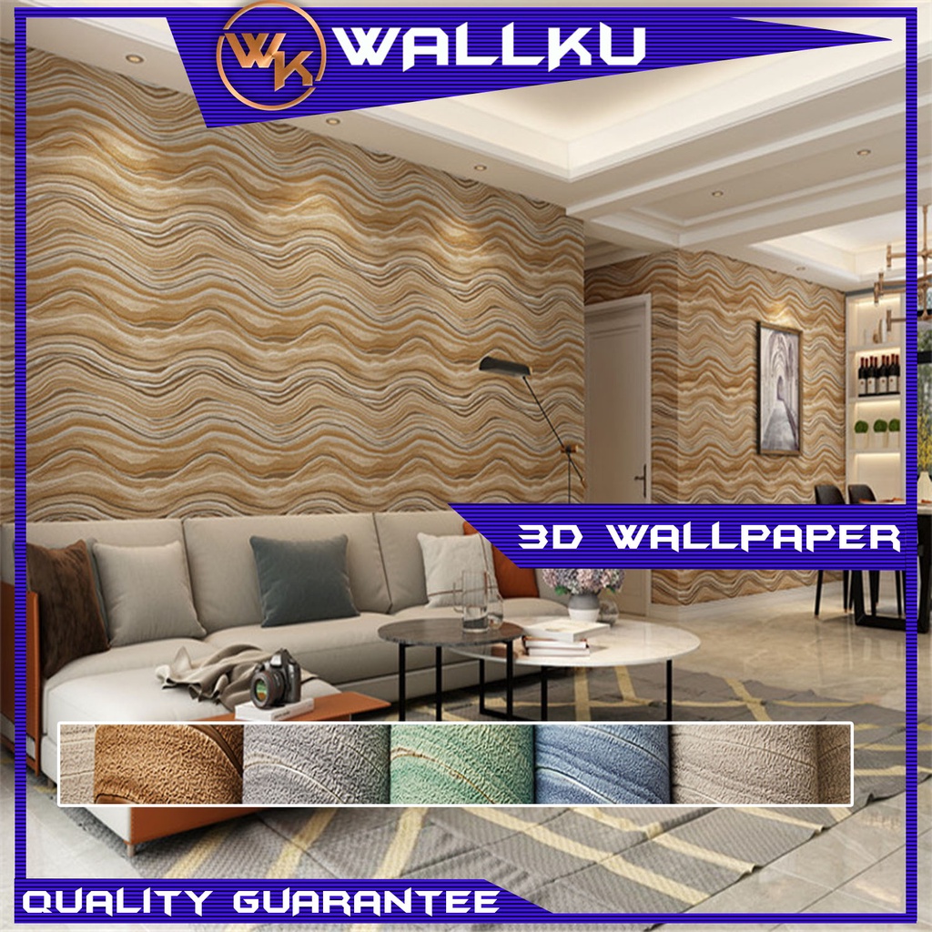 WallKu 3D Non Woven Ripple Suede Wallpaper Stickers Glue Wall Paper