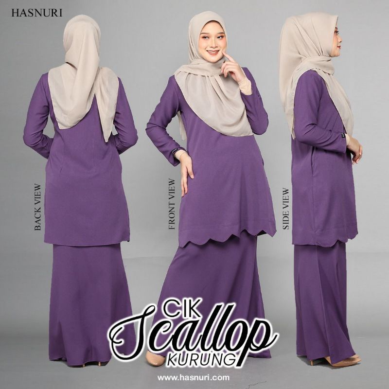 Baju Kurung Cik Scallop Hasnuri Moden Trendy Kain Mermaid Fully Getah