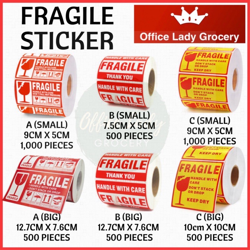 500 1000 PCS FRAGILE STICKER WARNING LABEL ROLL POSLAJU COURIER