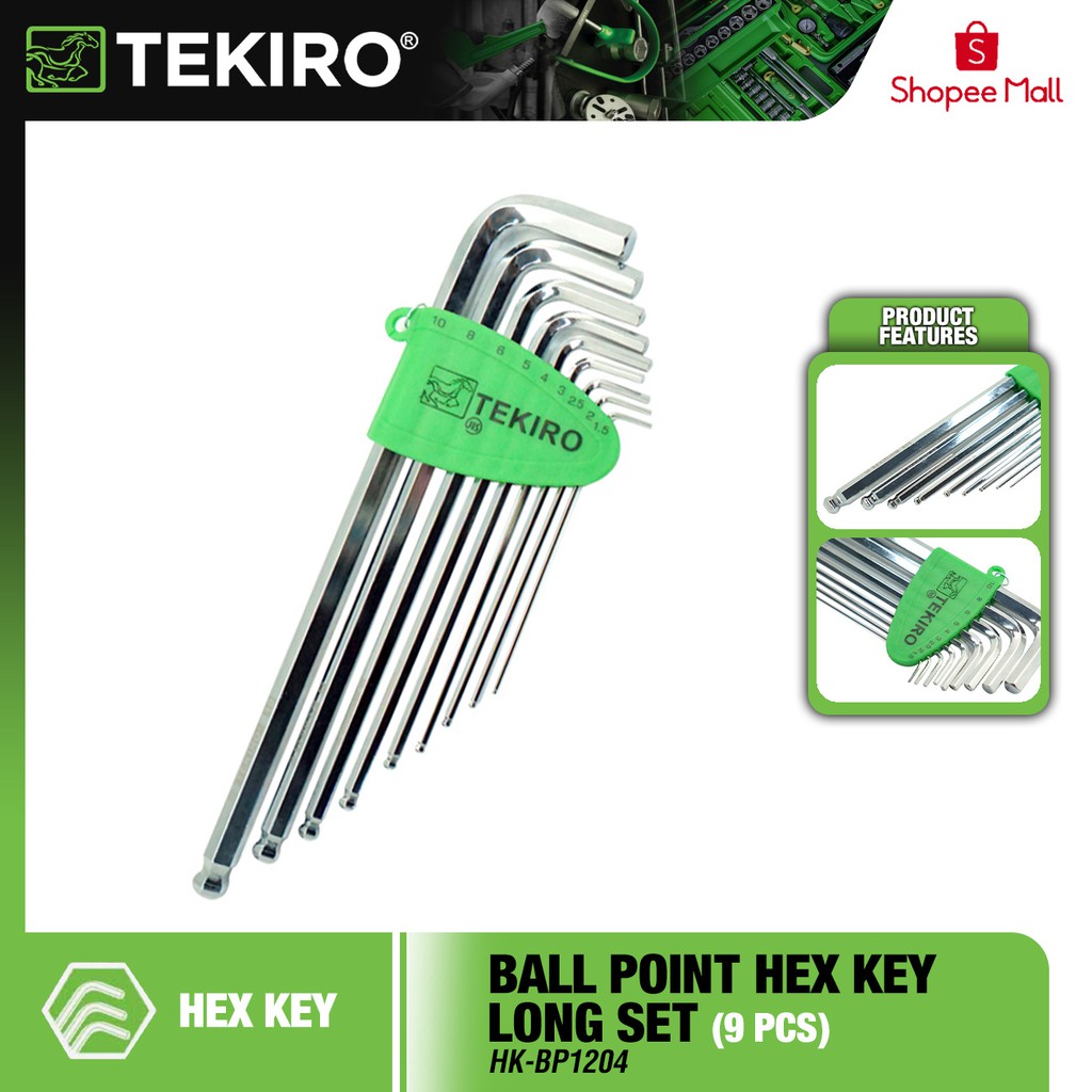 TEKIRO Ball Point Hex Key Long Set 9 Pcs HK BP1204 Allen Key