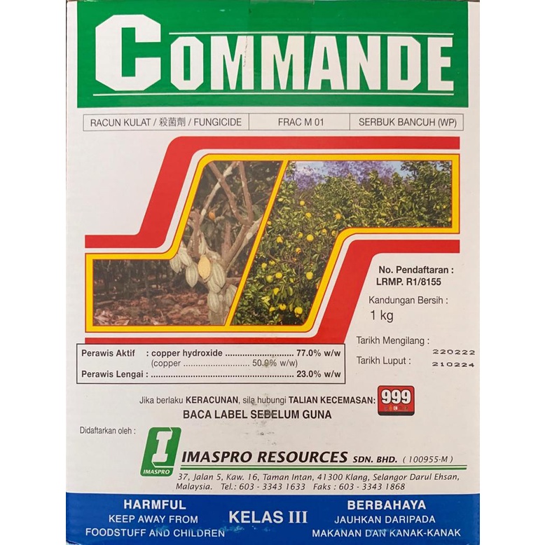 Commande Copper Hydroxide 77 Racun Kulat Copper Fungicides 1KG