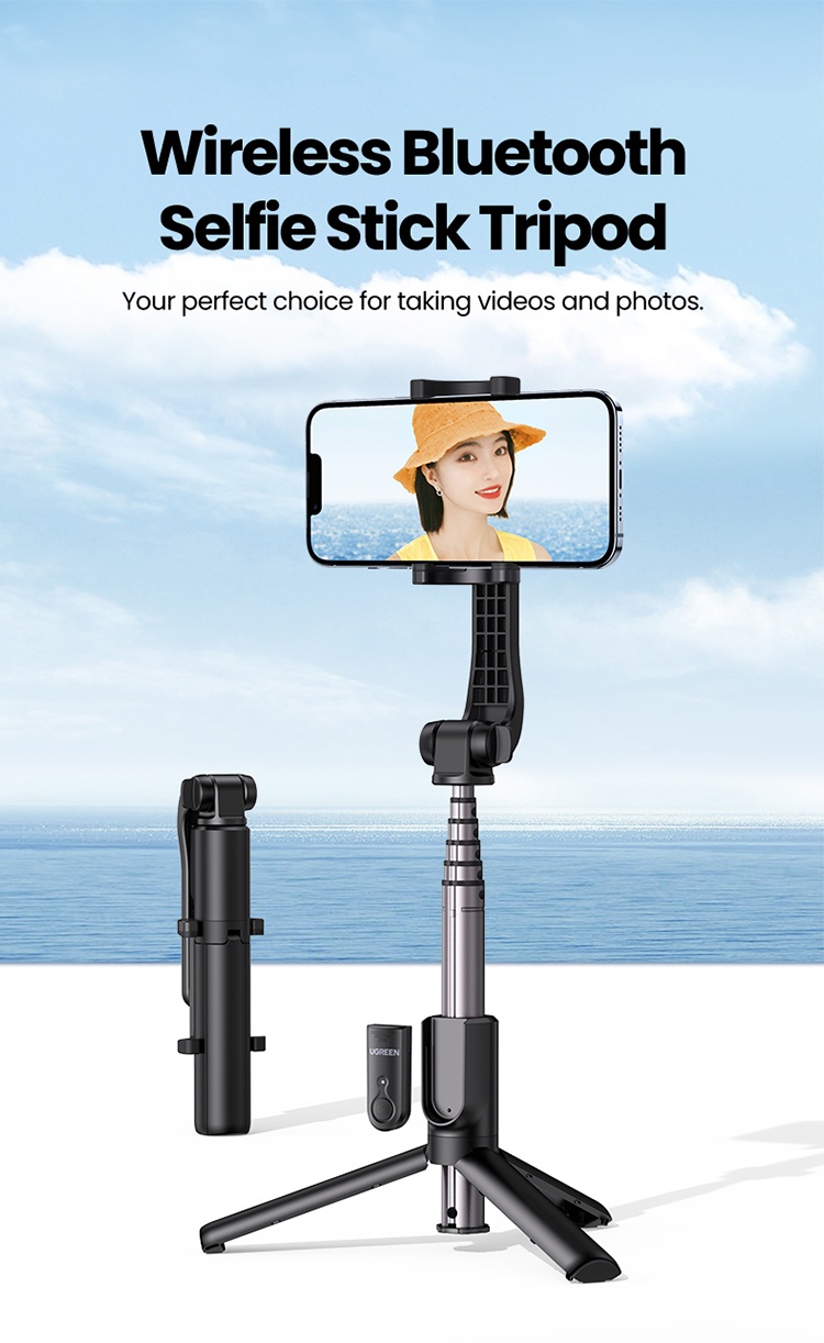 UGREEN Bluetooth Selfie Stick Tripod Stand 750mm Extended 10m Bluetooth