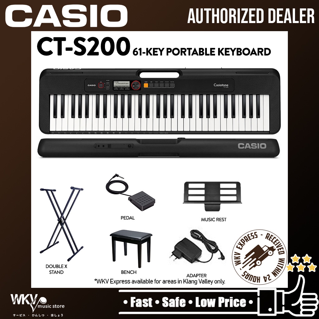 Casio CT S200 61 Keys Casiotone Keyboard With Stand Piano Bench Pedal