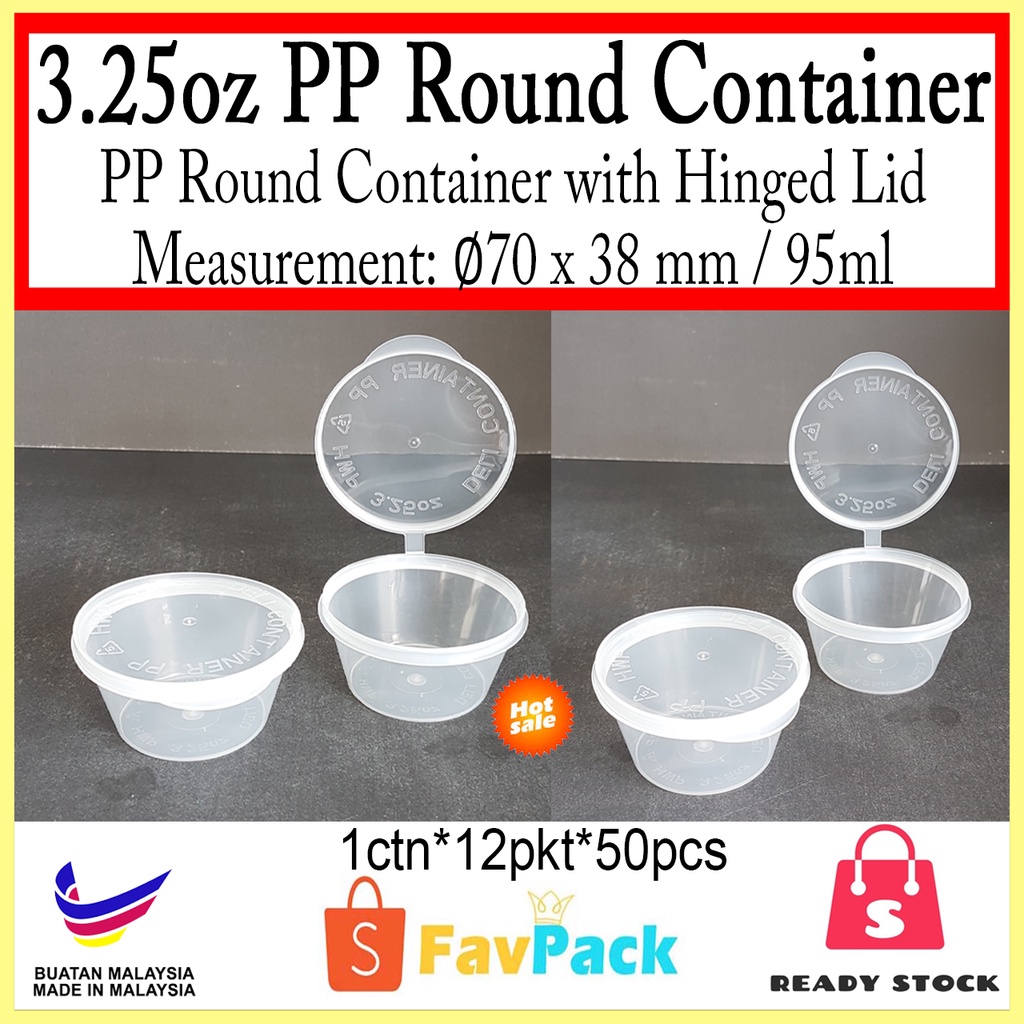 READY STOCK 3 25oz PP Round Container With Hinged Lid 95ml