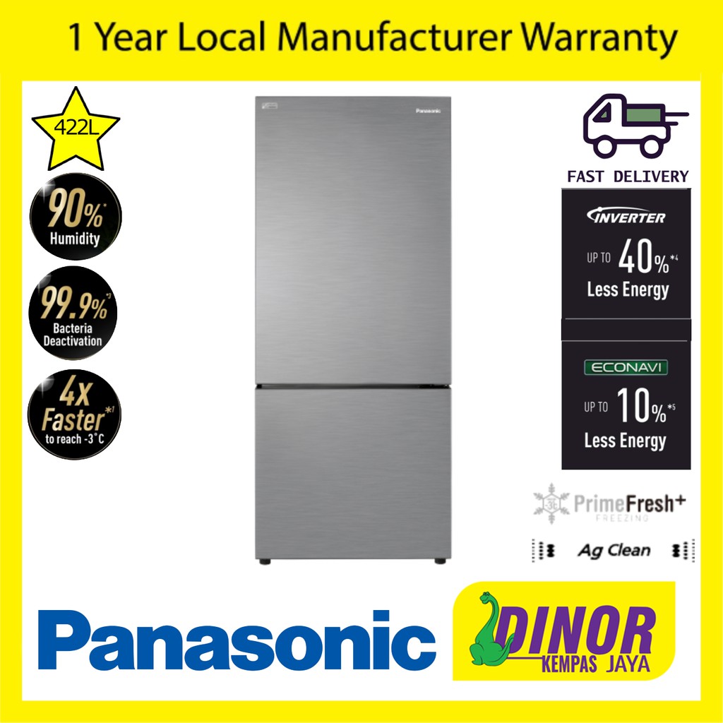 Panasonic 422L 2 Door Bottom Freezer Refrigerator NR BX421BPSM Steel