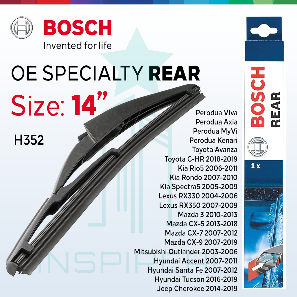 Bosch H Rear Wiper Size Hyundai Accent Kia Lexus Rx Mazda Cx