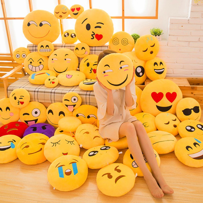 Soft Emoji Yellow Round Cushion Emoticon Stuffed Plush Toy Smiley