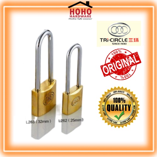 Tri Circle Brass Padlock Kunci Mangga Mangga Pintu Long Shackle