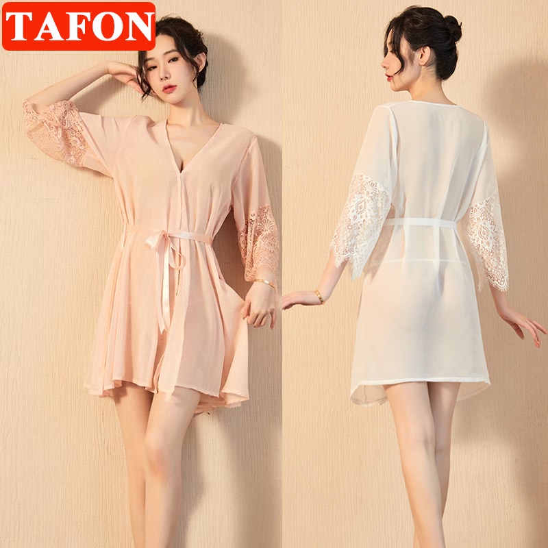 TAFON Lace Robe Sleepwear Set Sexy Lingerie Sleepwear Nightwear Pyjamas