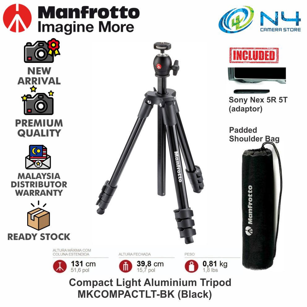 Manfrotto Compact Light Aluminum Tripod Mkcompactlt Original