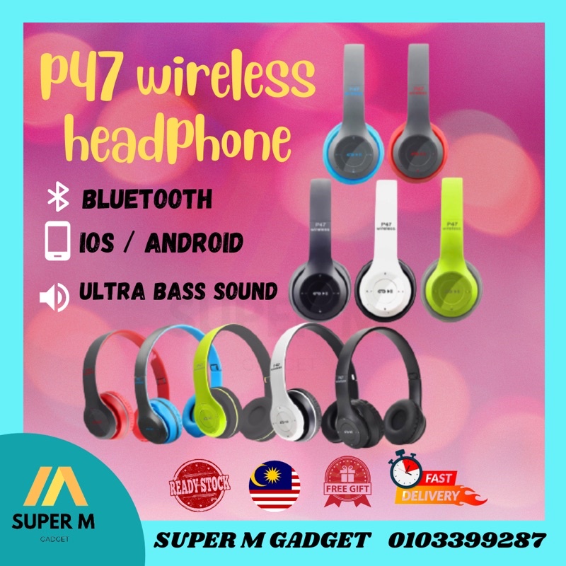 P47 Wireless Bluetooth Headphones P47 Fon Kepala Bluetooth Tanpa