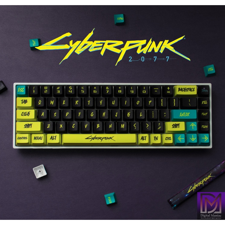 LOCAL STOCK Cyberpunk 2077 Keycap PBT Dye Sub Cherry 130pcs Black