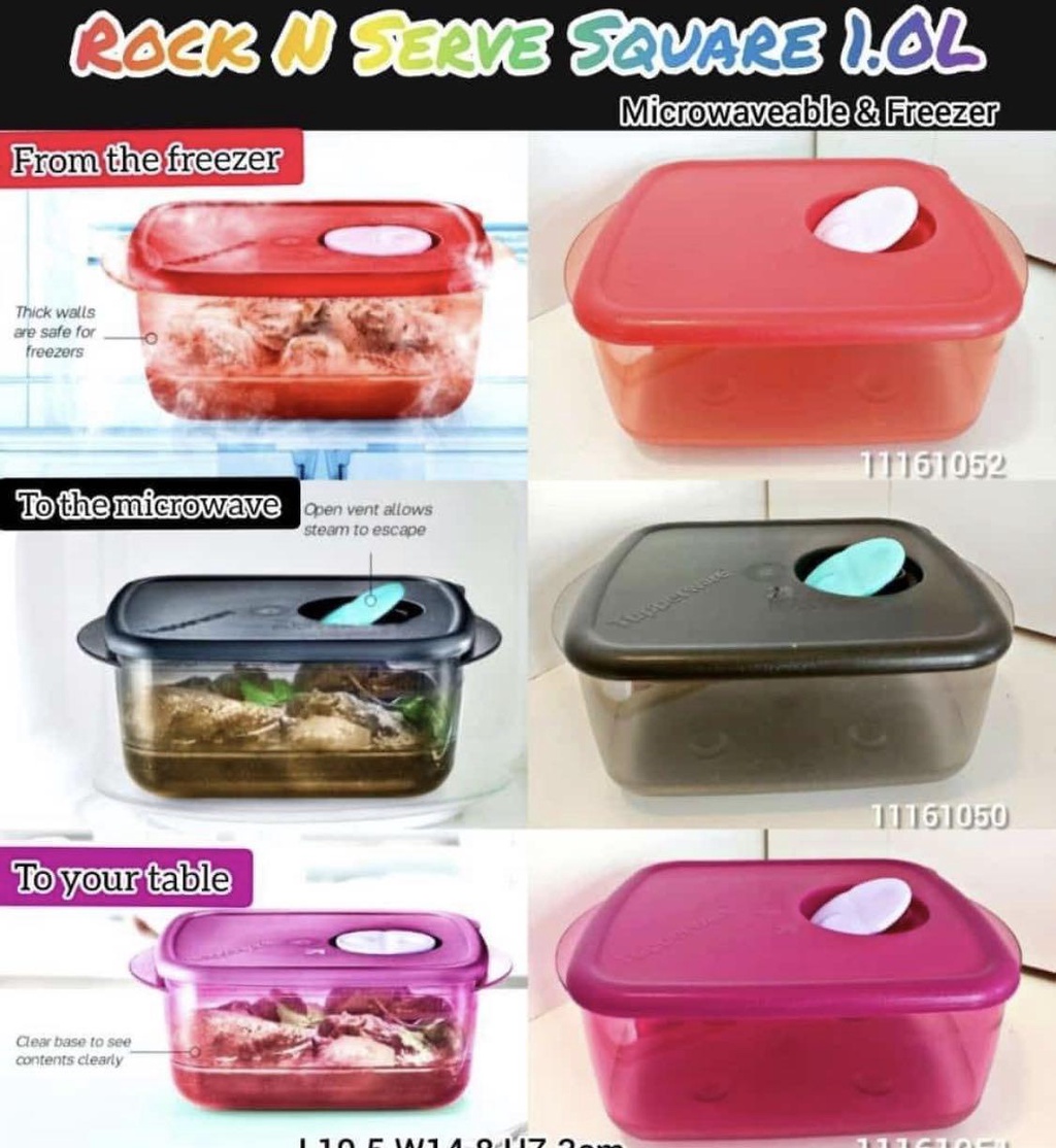 7 Designs Tupperware Rock N Serve Round Lunch Box Microwaveable Oven