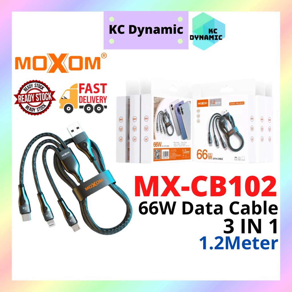 Moxom MX CB102 66W 3 1A 3 In 1 Micro IP Type C Super Fast Charge 1 2