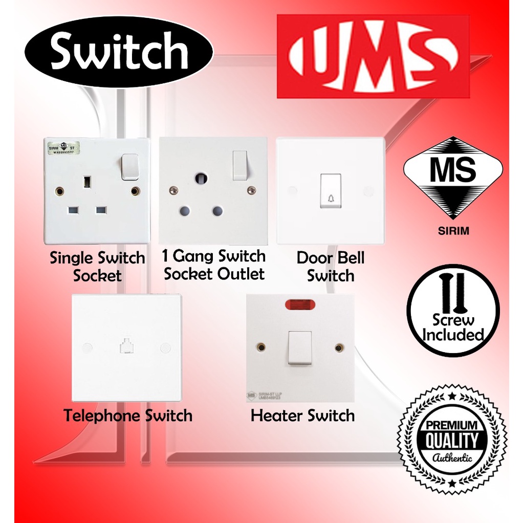 Ums Single Switch Socket Gang Switch Socket Outlet Door Bell