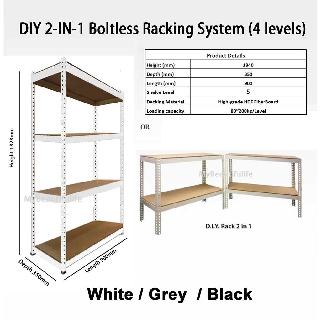 DIY 2 In 1 Boltless Rack 4 Levels Shopee Malaysia