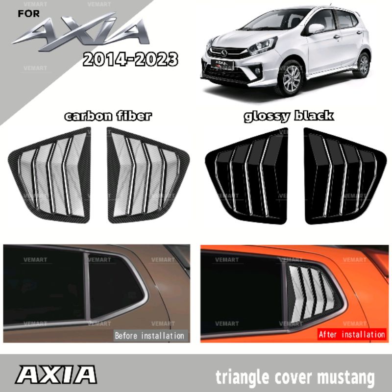 Vemart Perodua Axia Carbon Fiber Triangle Window Cover Mustang Design