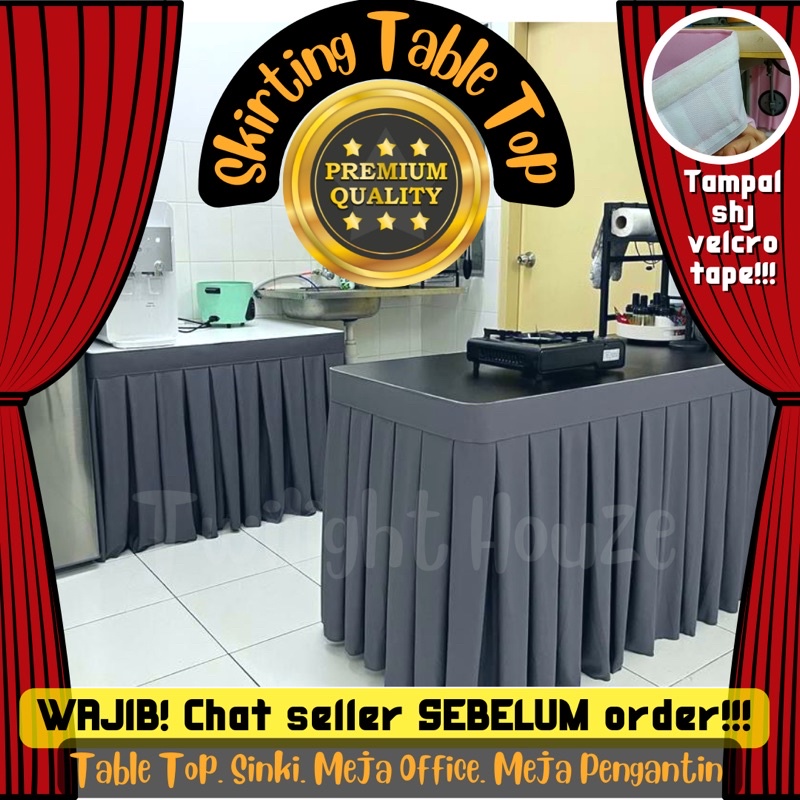 Skirting Kabinet Dapur Table Top Box Pleat Langsir Meja Banquet