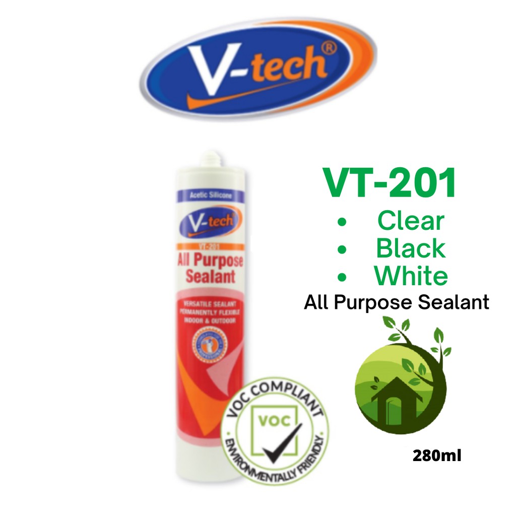 V Tech VT 201 All PURPOSE SEALANT Silicone Sealant 201 Clear White