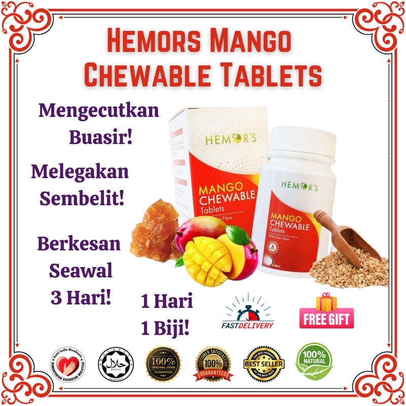 ORIGINAL HQ HEMORS MANGO CHEWABLE TABLET PENAWAR BUASIR SEMBELIT