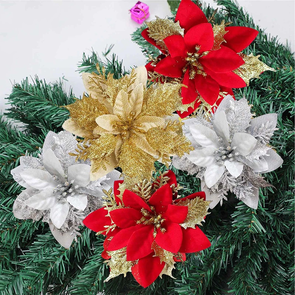 Artificial Poinsettia Flowers Artificial Xmas Tree Decor Merry