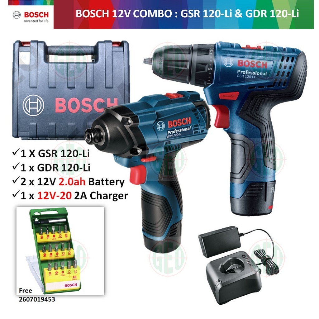 BOSCH 12V GSR 120 Li GDR 120 Li COMBO SET WITH 2 X 2AH BATTERY 1X