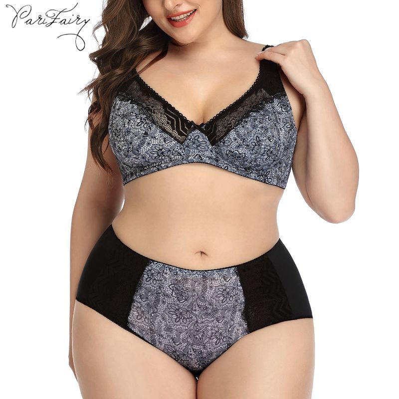 Parifairy Plus Size 38D 48D Bra Set Lingerie Non Foam Cup Push Up