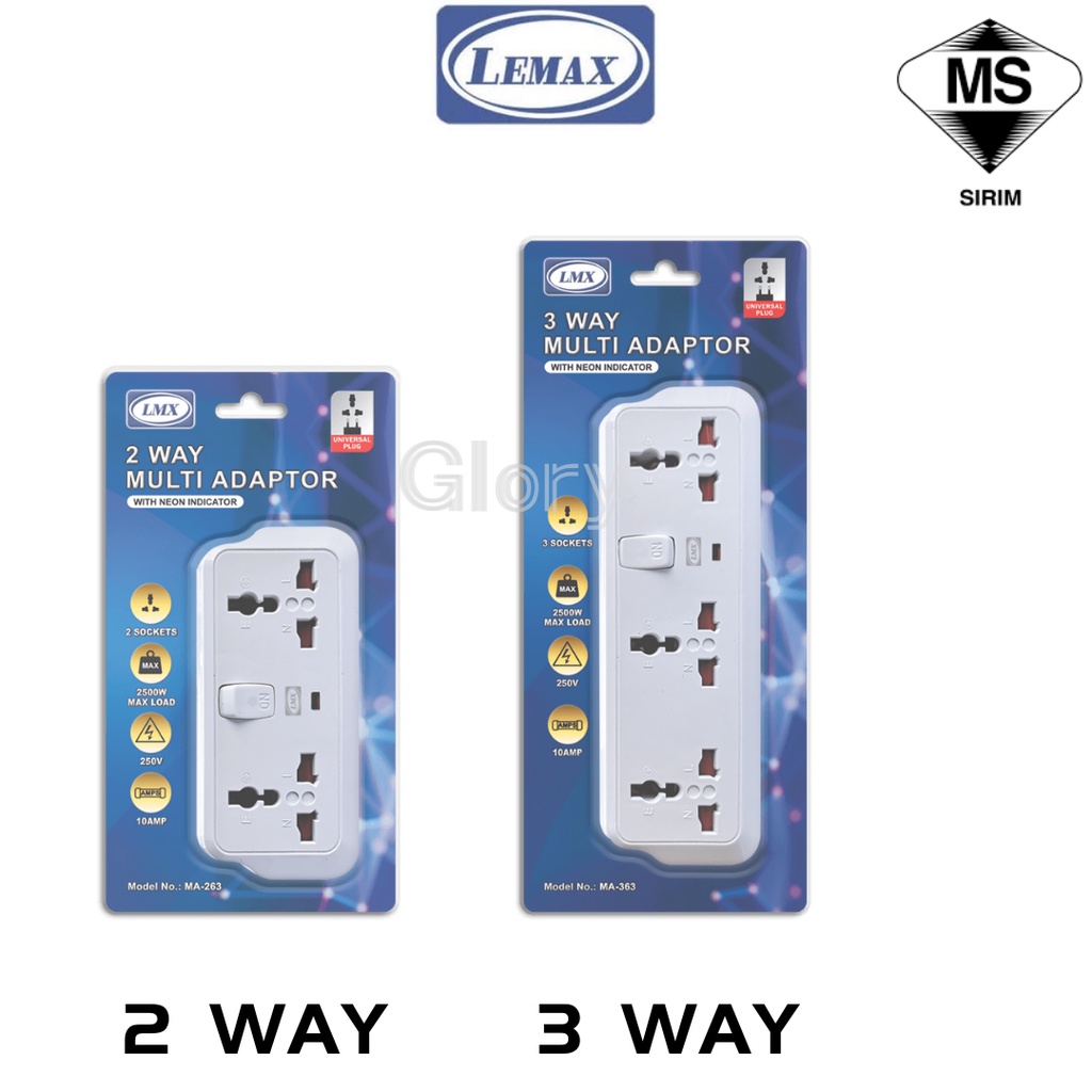 LEMAX LMX MA 263 2 WAY Multi Adaptor With Switch MA 363 3 WAY MULTI