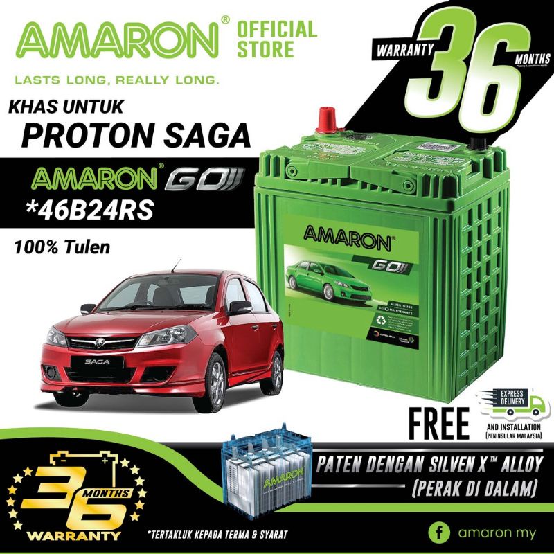 AMARON GO Series 46B24RS NS60RS Bateri Tahan Lama Untuk PROTON SAGA