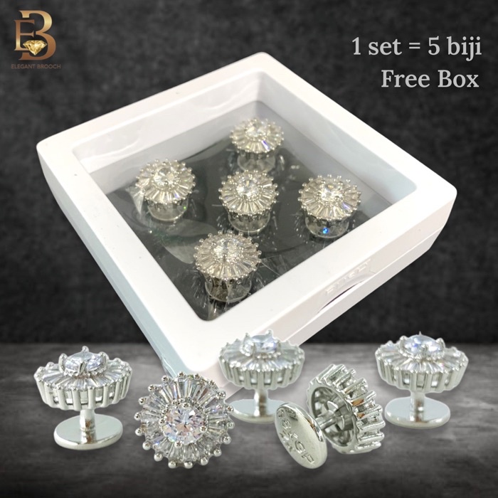 Elegant Brooch 1 Set FREE BOX Eksklusif Butang Baju Melayu Nikah Batu