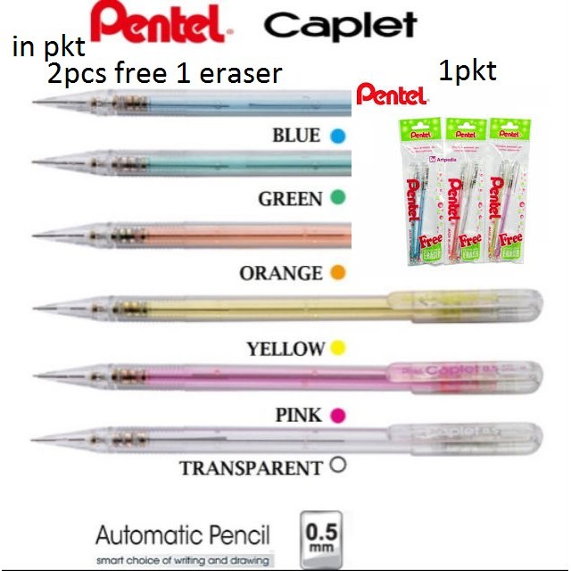 Pentel Caplet Mechanical Automatic Pencil 0 5mm In Pkt 2pcs Free