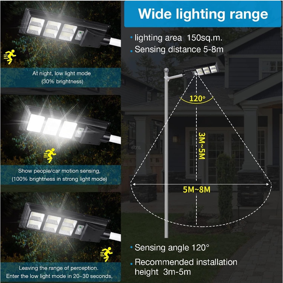 Ready Stock Solar Street Light 1500W LED Solar Light Outdoor Lighting