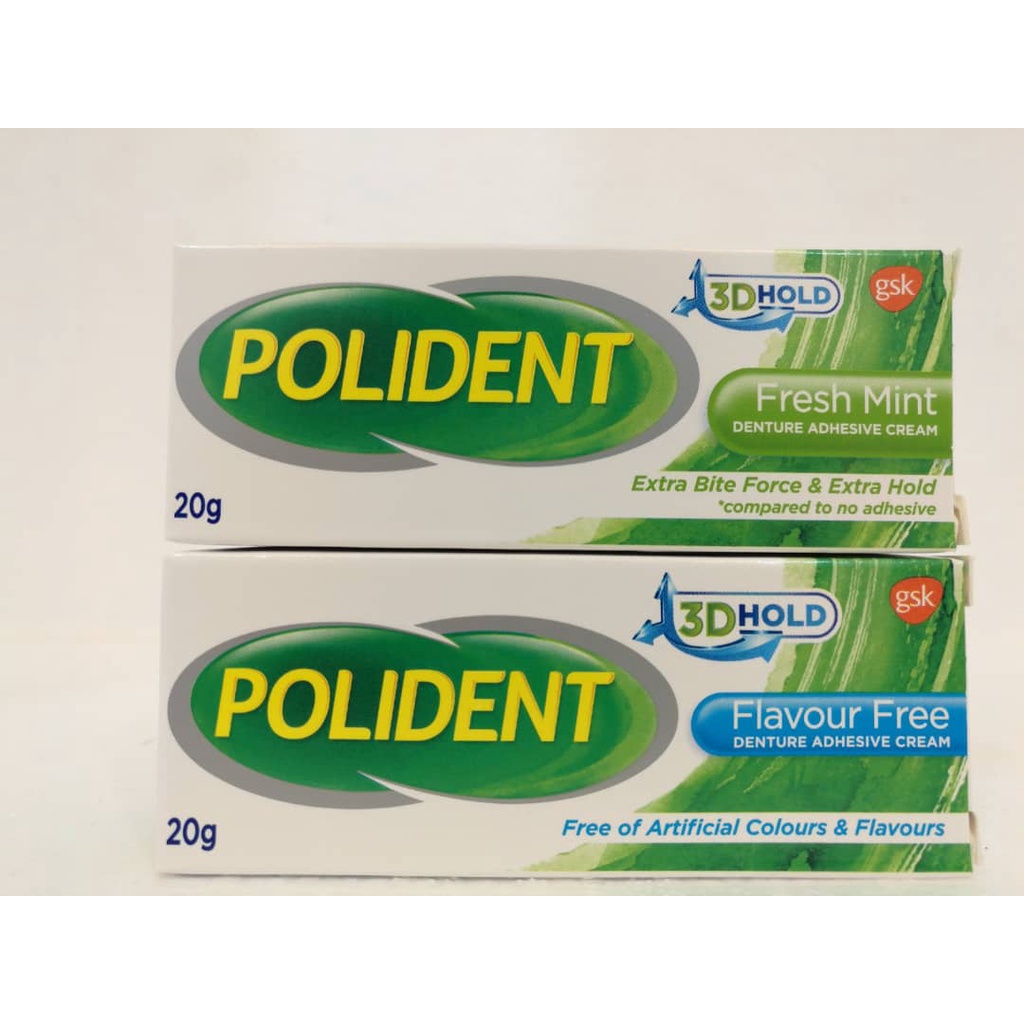 Polident Denture Adhesive Cream 20g 60g Fresh Mint Flavour Free