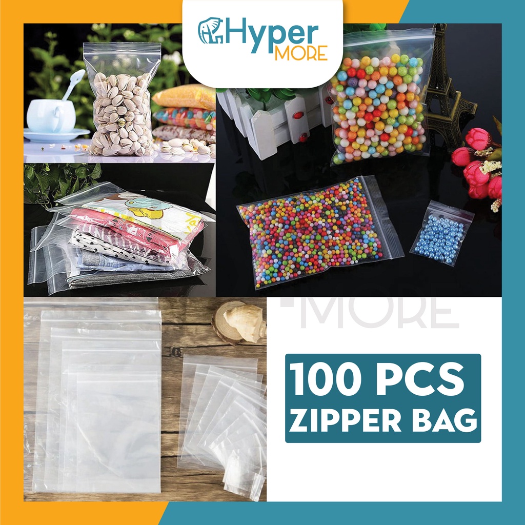 HYPERMORE Ready Stock 100pcs Zipper Bag Transparent Plastic Bag