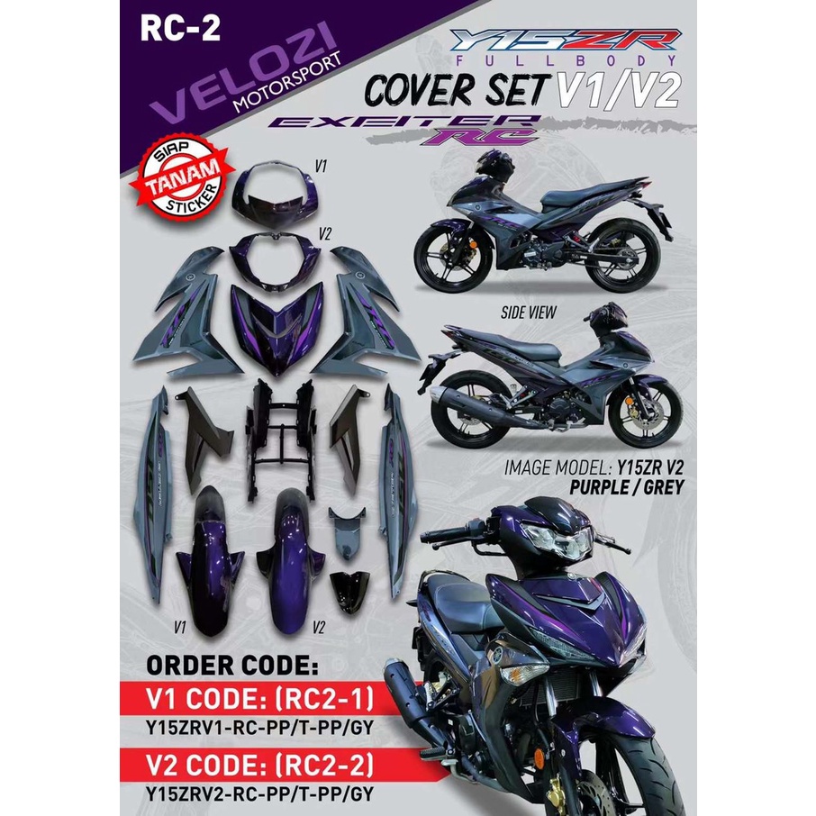 COVERSET YAMAHA Y15 YSUKU Y15ZR V1 V2 PURPLE GREY EXCITER RC TANAM