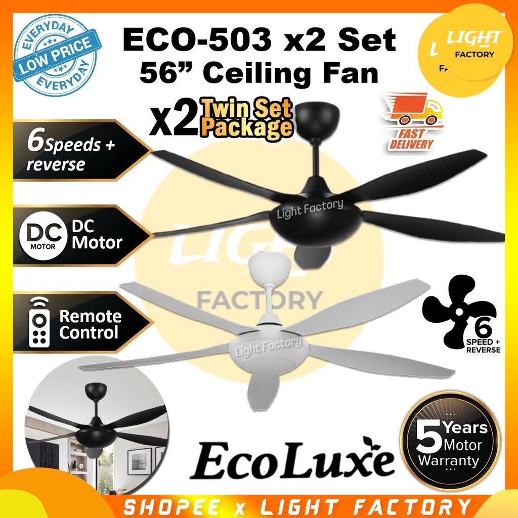 TWIN PACK ECOLUXE ECO 503 56 5 Blades DC Motor 6 Speed Remote