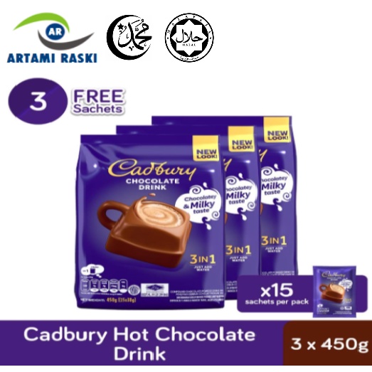 MEGA SALE3 FREE Sachets CADBURY Hot Chocolate Drink 3 IN 1 Hot