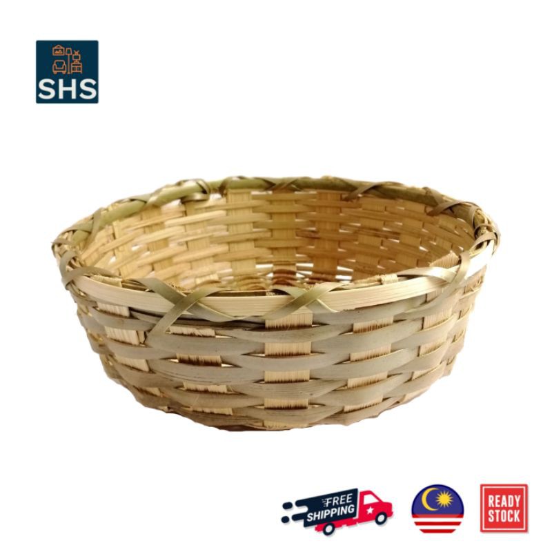 Rattan Round Basket Natural Bakul Rotan Bulat Buah Telur Roti Rustic