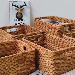 Natural Rattan Fruit Storage Baskets Rectangular Premium Vietnam Basket