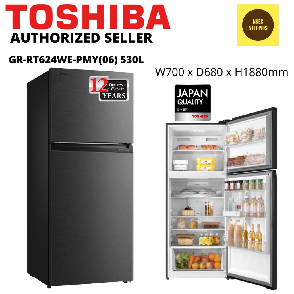 Toshiba GR RT624WE PMY 06 530L 2 Doors Inverter Refrigerator Freezer