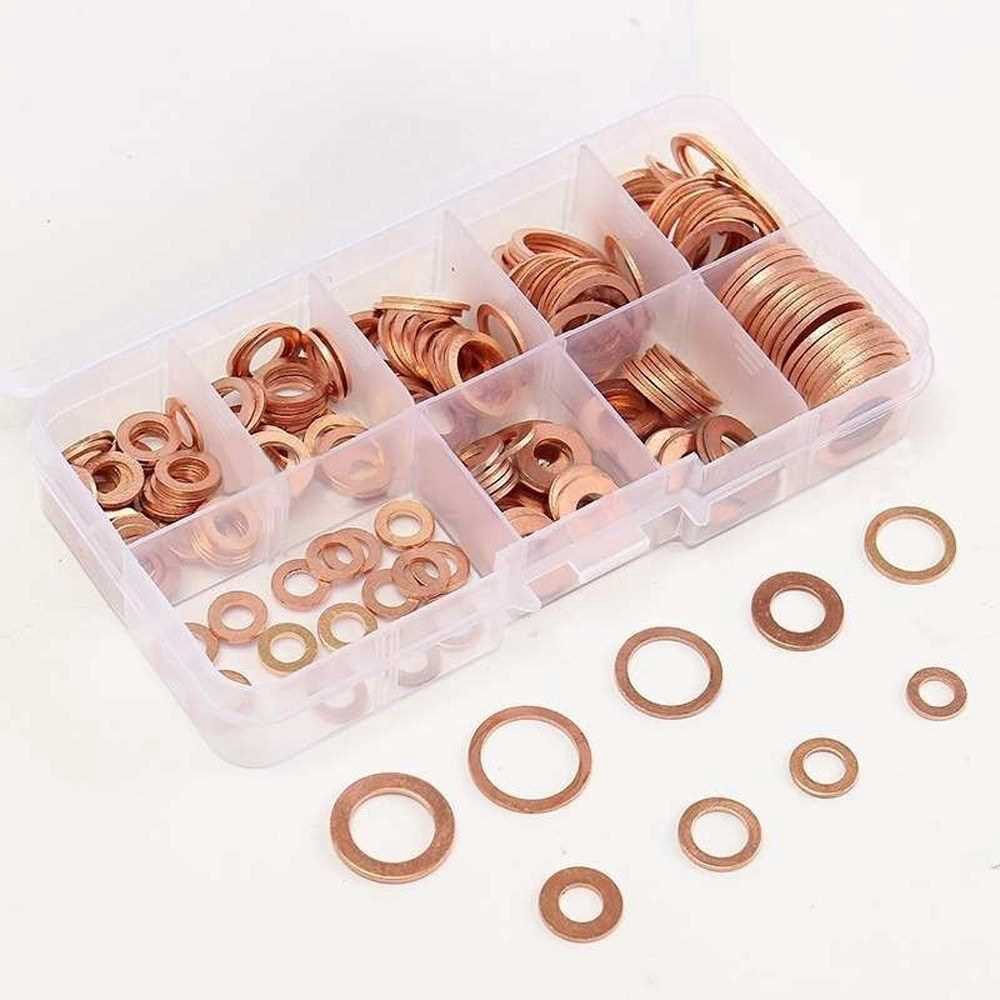 Pcs Copper Washer Gasket Nut And Bolt Set Flat Ring Seal Assortment