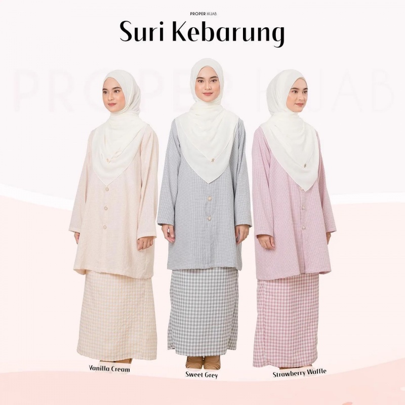 Baju Ironless Set Plaid Baju Kurung Moden Kebaya Style Basic Plain