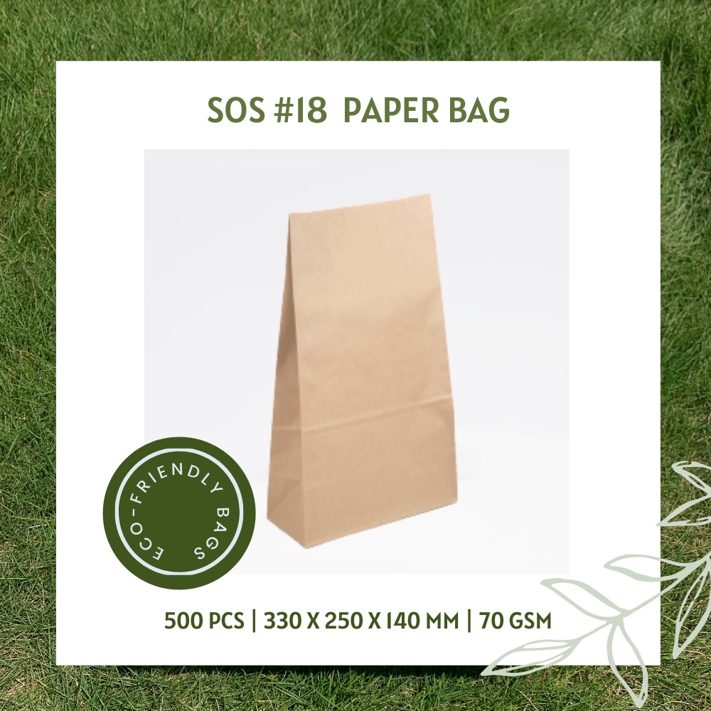 SOS 18 Eco Friendly Square Bottom Brown Kraft Paper Bag Shopee Malaysia