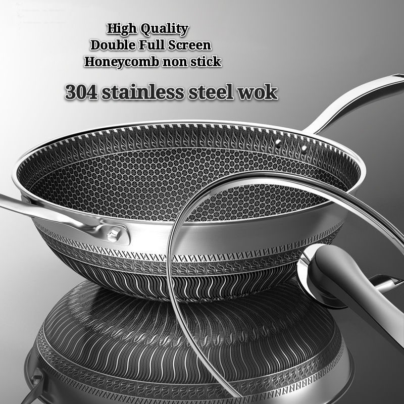 Double Sided Full Screen Cm Honeycomb Stainless Steel Wok No Oily